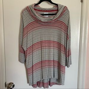 Striped Cowl Neck Knit Top 1X dressbarn